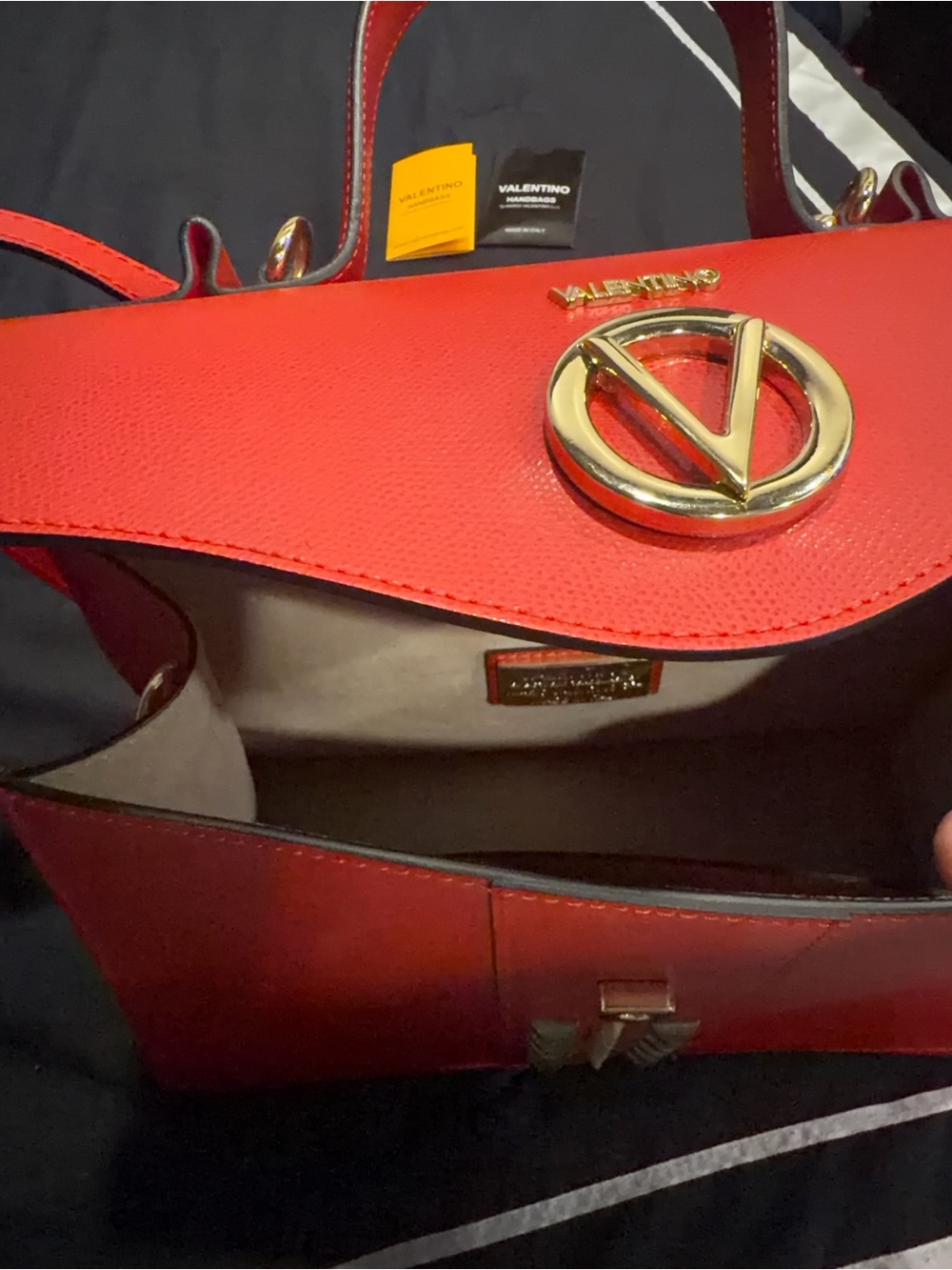 AUTHENTIC Valentino Red Leather Top-Handle Satchel with Stud Accents NWT - Picture 3 of 6